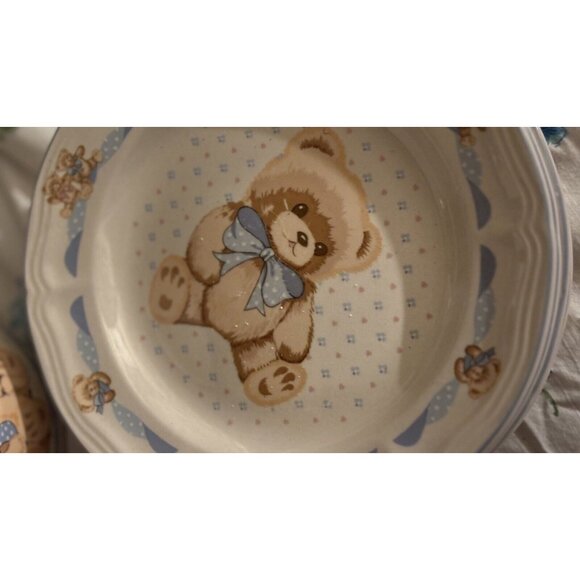 ~ Vintage Tienshan Stoneware Teddy Bear Pitcher Creamer Plates X5 80s  Sugar - Picture 5 of 8